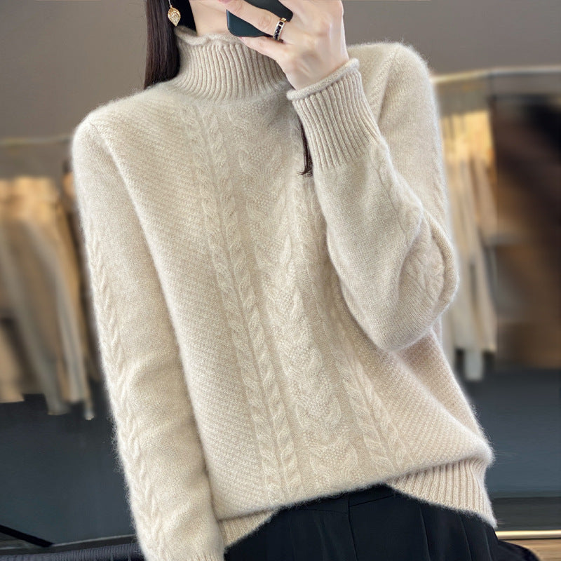 Women's Soft Cable Knit Mock Neck Sweater with Cashmere-like Feel and Extended Ribbed Cuffs Chichicherry
