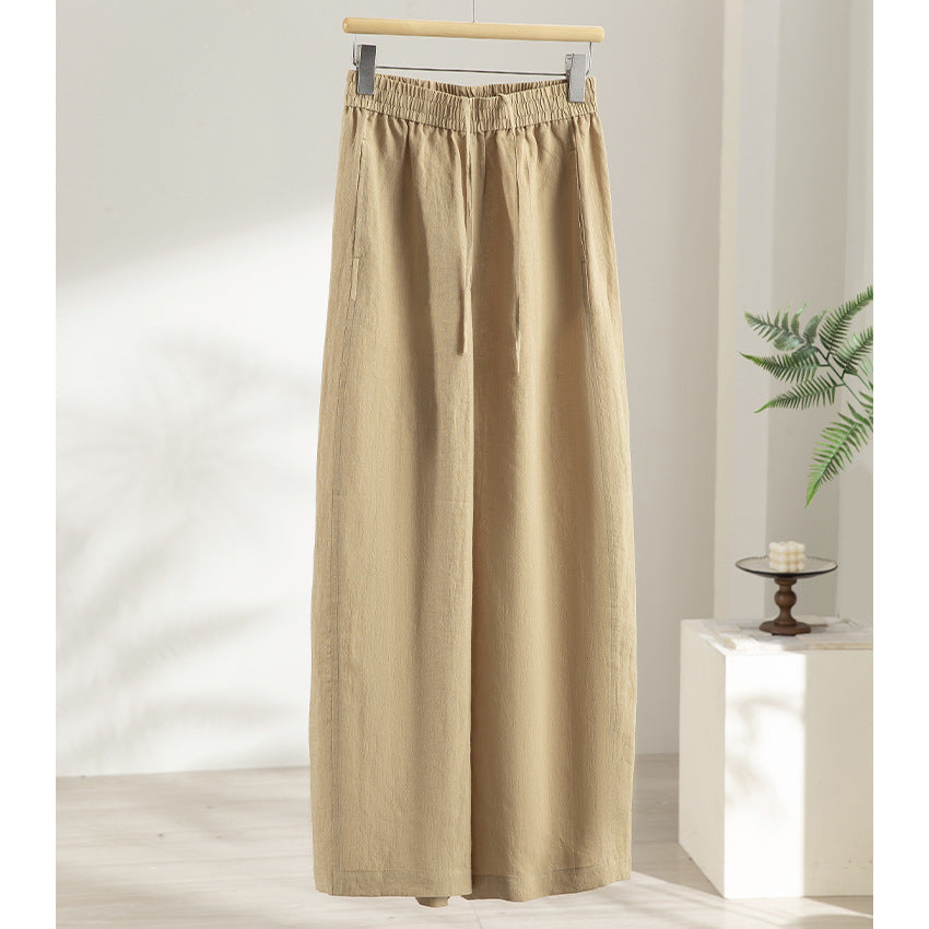 Women's wide linen look trousers with high elastic waistband and flowing wide leg silhouette Chichicherry