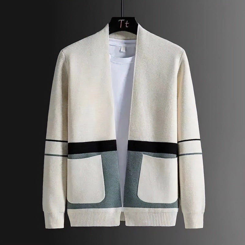 Herren Offene Strickjacke im Colorblock‑Design mit aufgesetzten Taschen und geripptem Saum Chichicherry