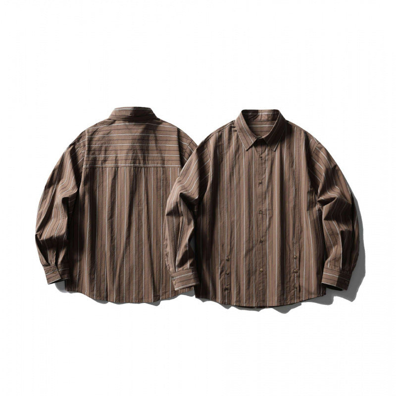 Unisex locker cut striped overshirt made of cotton blend with kent collar and side decorative button plackets Chichicherry