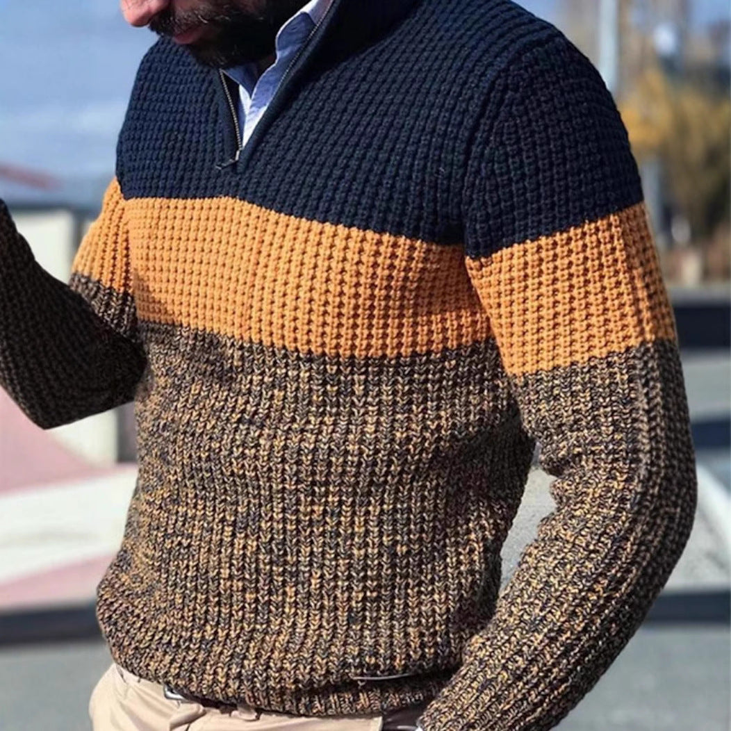 Men's chunky textured knit pullover with half zipper and raglan sleeves Chichicherry
