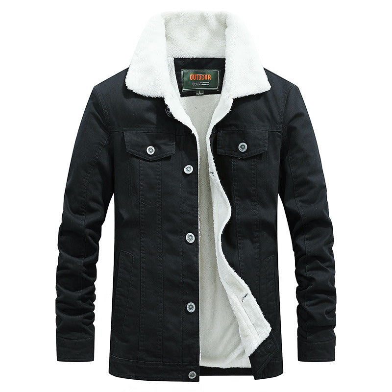 Men's canvas trucker jacket with warming teddy fleece lining and classic shirt collar Chichicherry