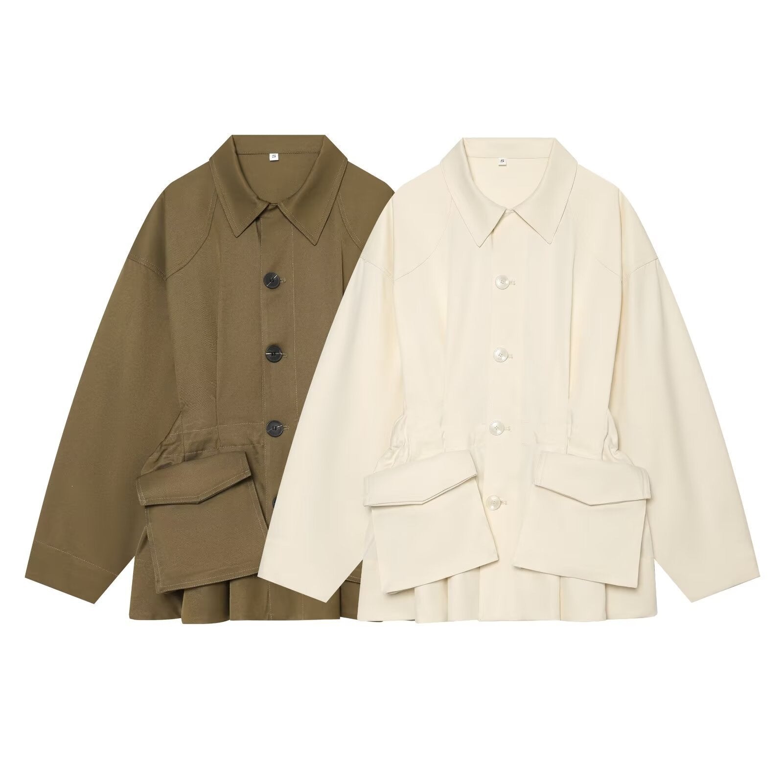 Women's Boxy Short Jacket in Utility Look with Oversized Flap Pockets Chichicherry