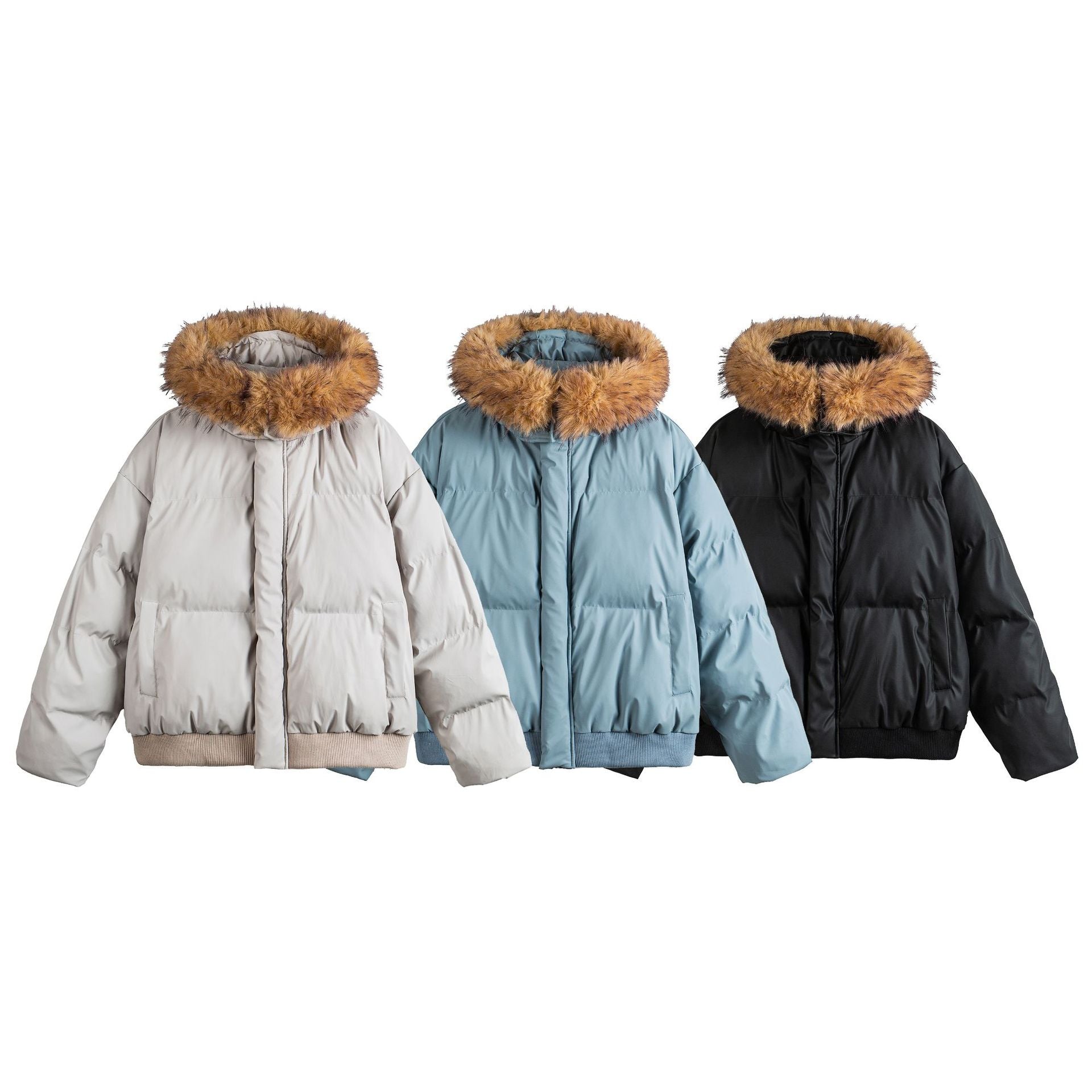 Women's short cropped quilted jacket with faux fur hood and elastic hem Chichicherry