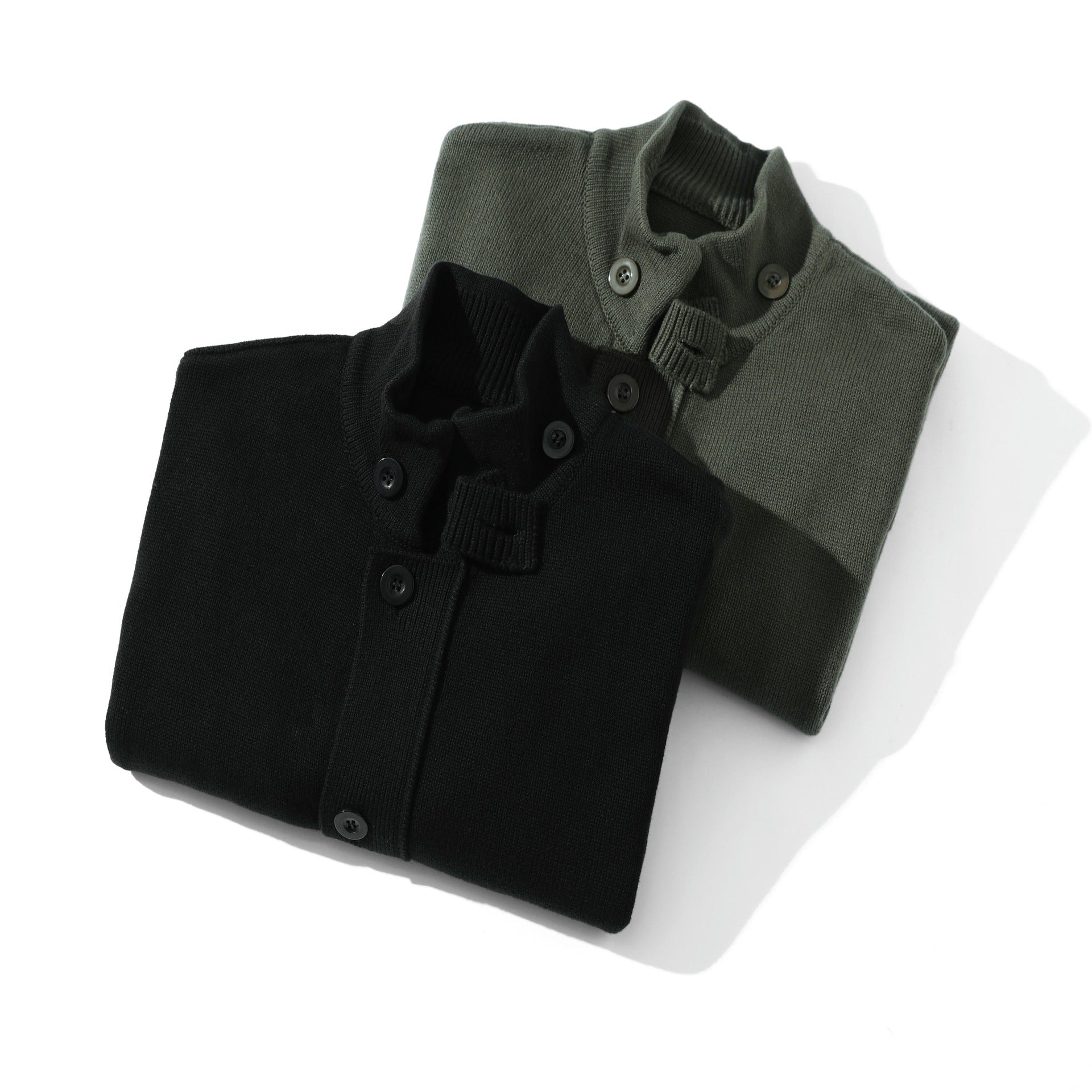 Men's knit cardigan with high collar and full button placket Chichicherry