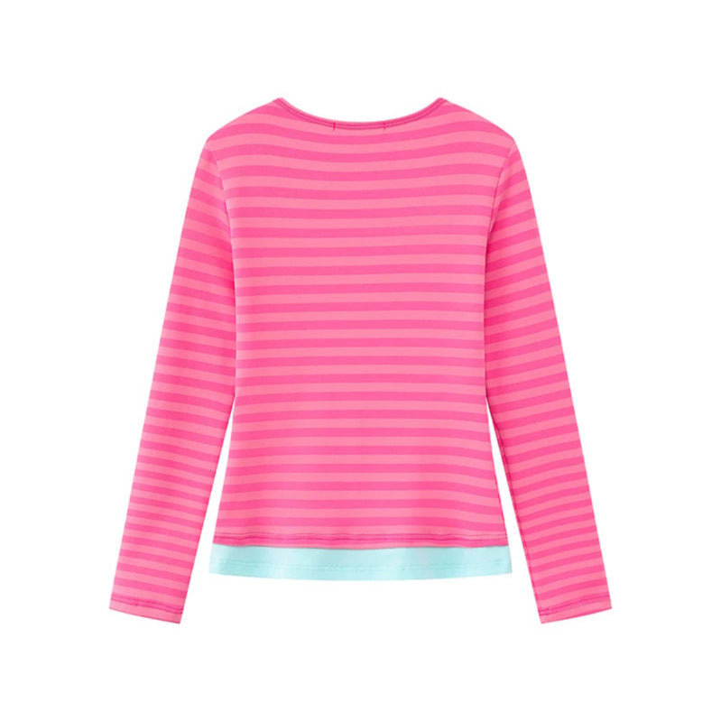 Women’s Layered Long Sleeve Shirt with Henley Button Placket and Contrasting Underlayer Chichicherry