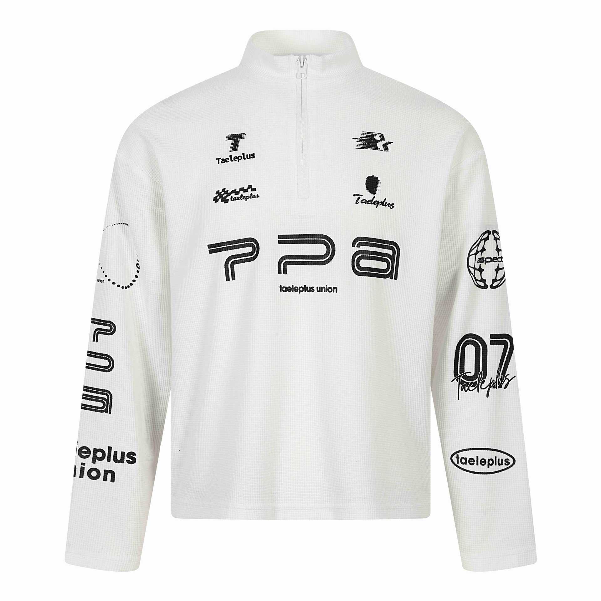 Unisex Thermal Waffle Half-Zip with Stand-Up Collar and Allover Logo Print Chichicherry