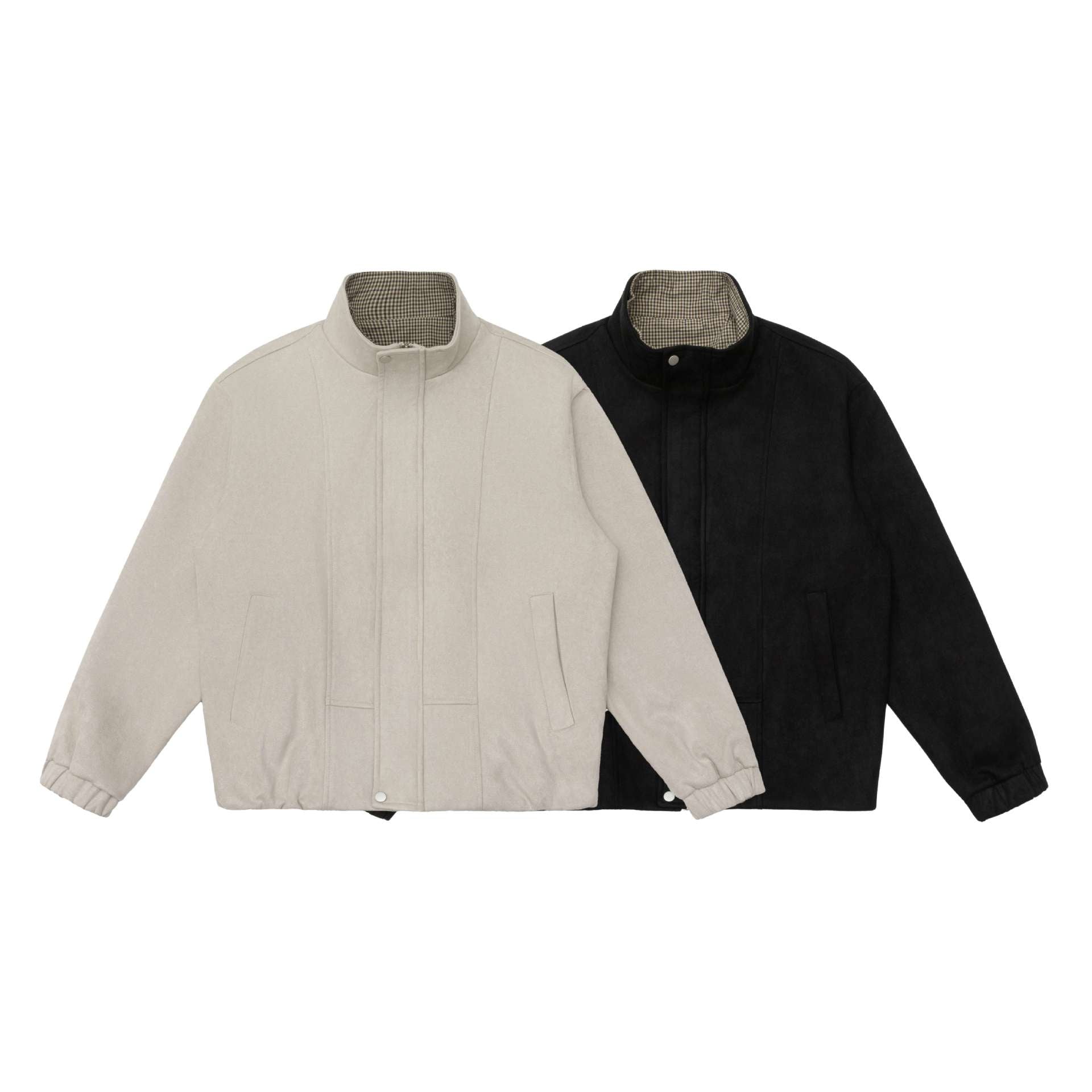 Men's short jacket in a boxy cut with a high stand-up collar and hidden zipper placket Chichicherry
