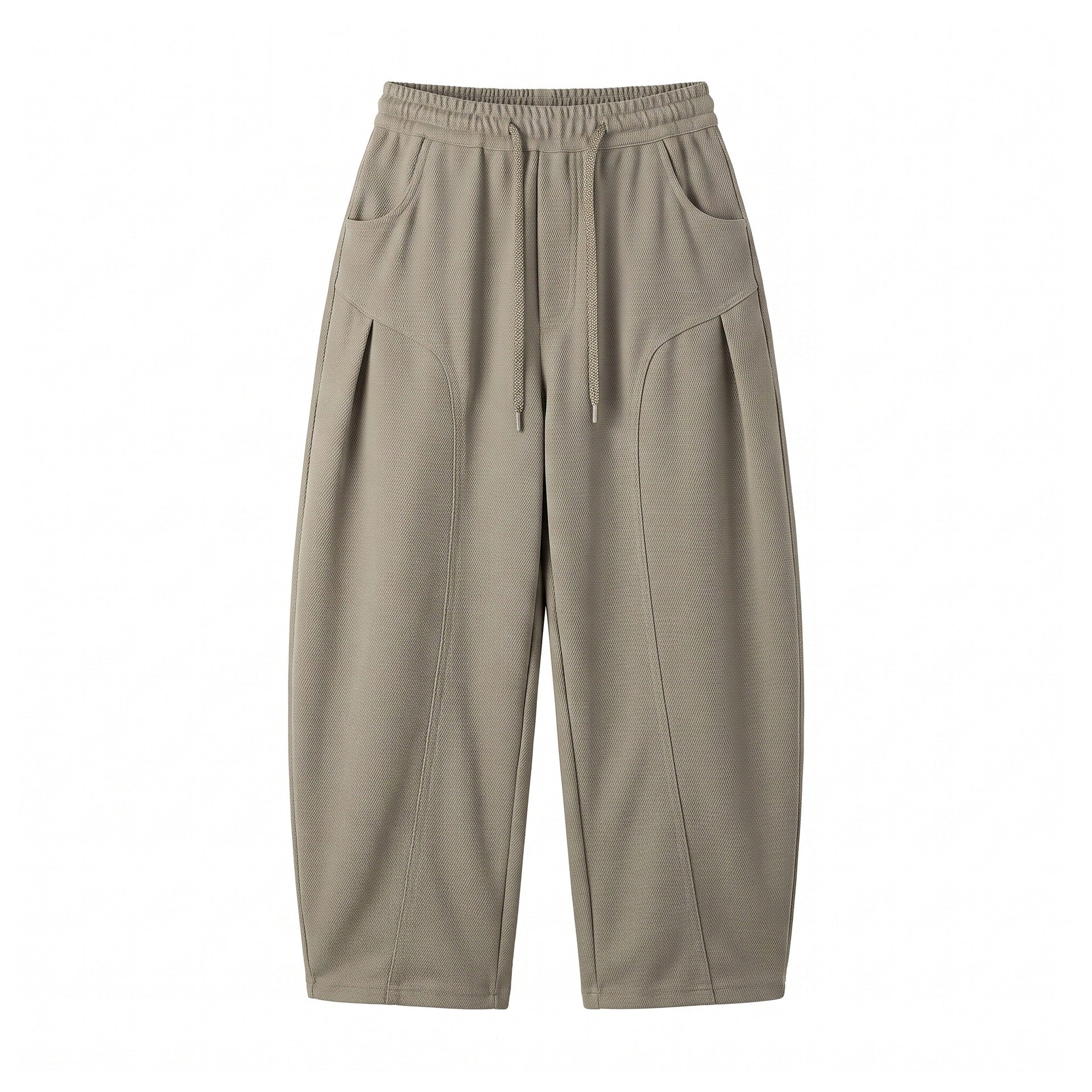 Women Cropped Jogging Pants in Relaxed Fit with Drawstring and Decorative Seams