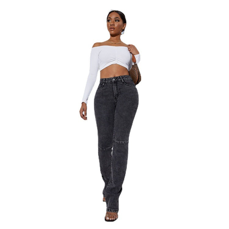 Women High-Waisted Stretch Jeans with sculpting waistband and flared leg Chichicherry