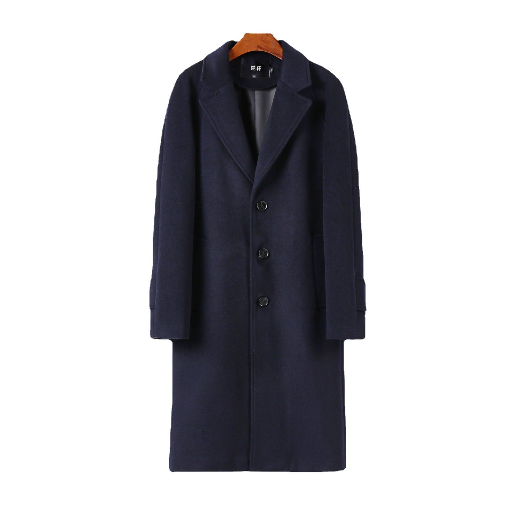 Men's Maxi Length Wool Coat with Clean Cut, Narrow Lapel and Concealed Lining Chichicherry