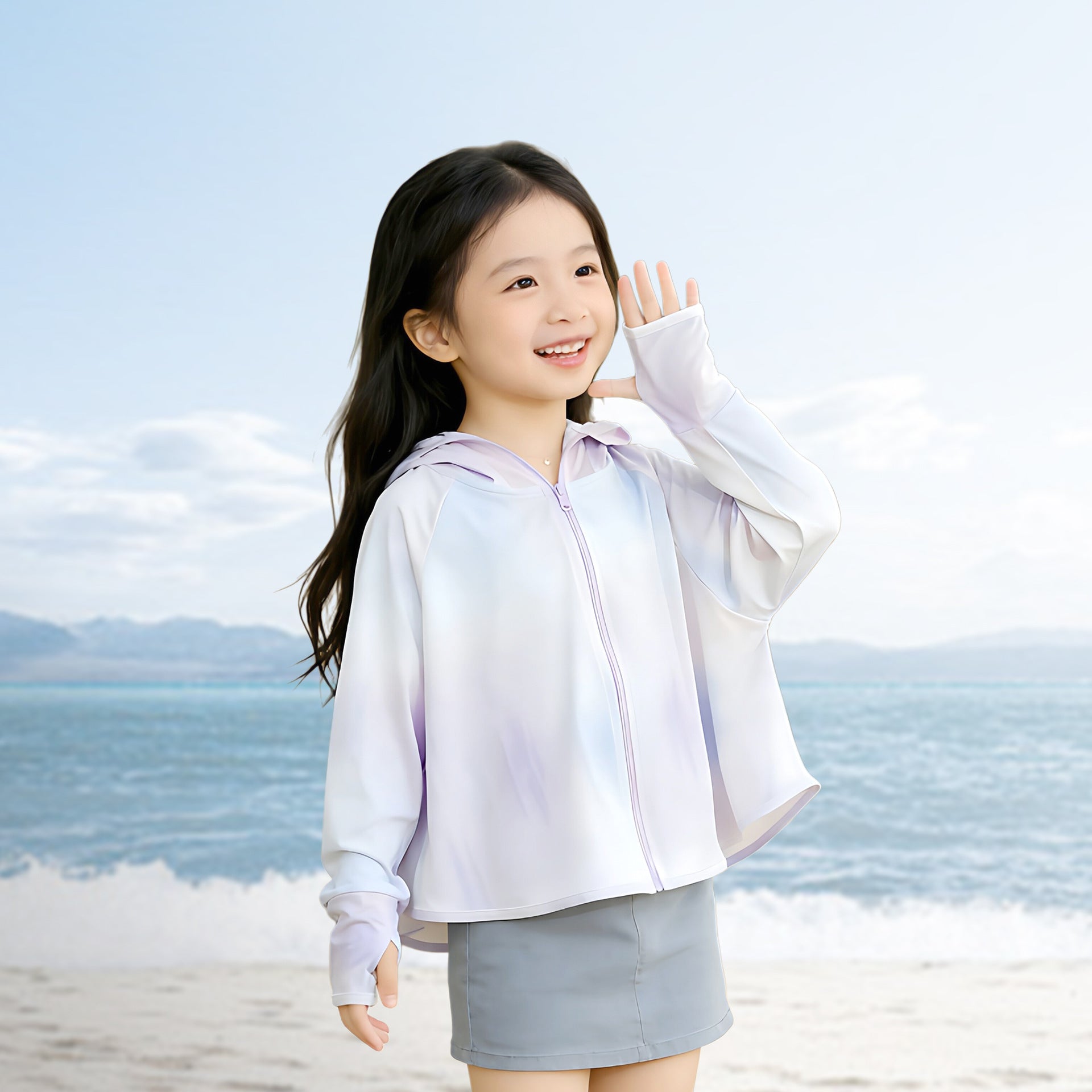Unisex lightweight children's sun jacket with UV protection, hood, and water-repellent functional fabric Chichicherry
