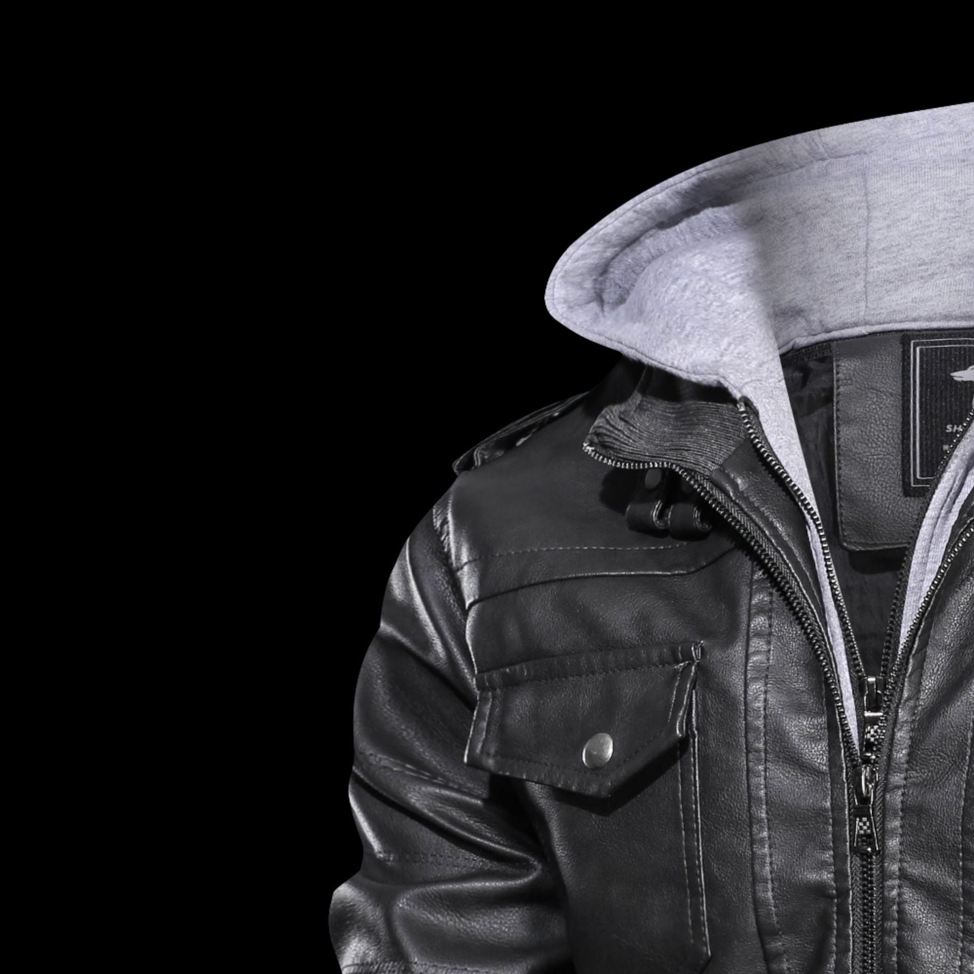 Men's pilot blouson made of synthetic leather with integrated hood insert and zipper details Chichicherry