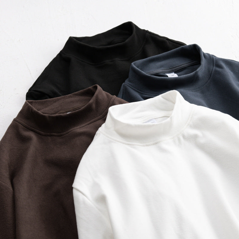 Men's Long Sleeve Fine Cotton Shirt with Stand Collar and Relaxed Fit Chichicherry
