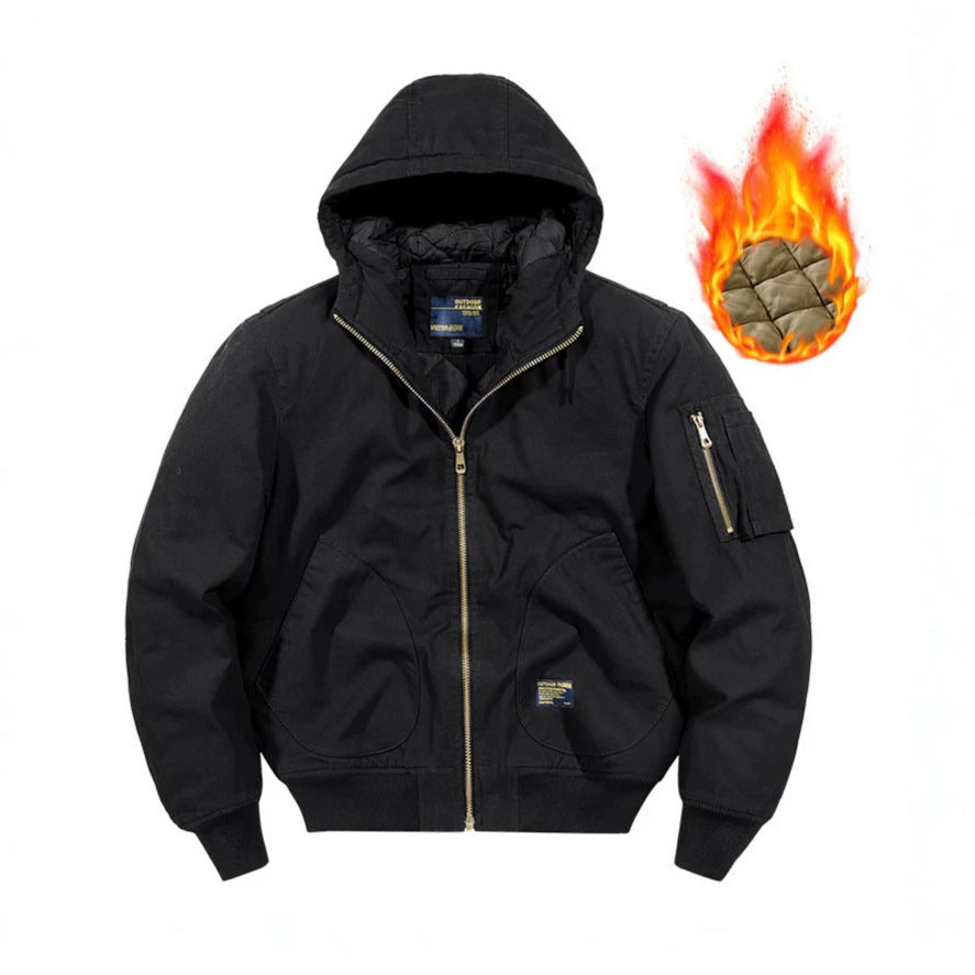 Men's hooded bomber jacket with quilted thermal lining and robust canvas outer material Chichicherry