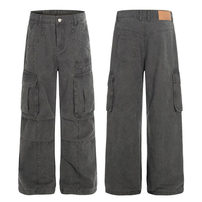 Women High-Waisted Utility Cargo Pants in Worn Look with Wide Leg Chichicherry