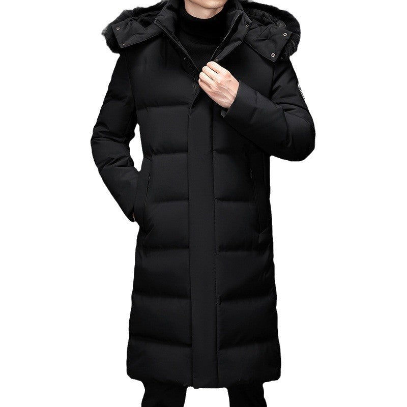 Men's Long Cut Slim-Fit Quilted Parka with Removable Hood and Thermal Lining Chichicherry