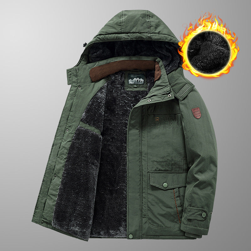 Men's warming padded hooded parka with continuous teddy fleece lining and utility pockets Chichicherry