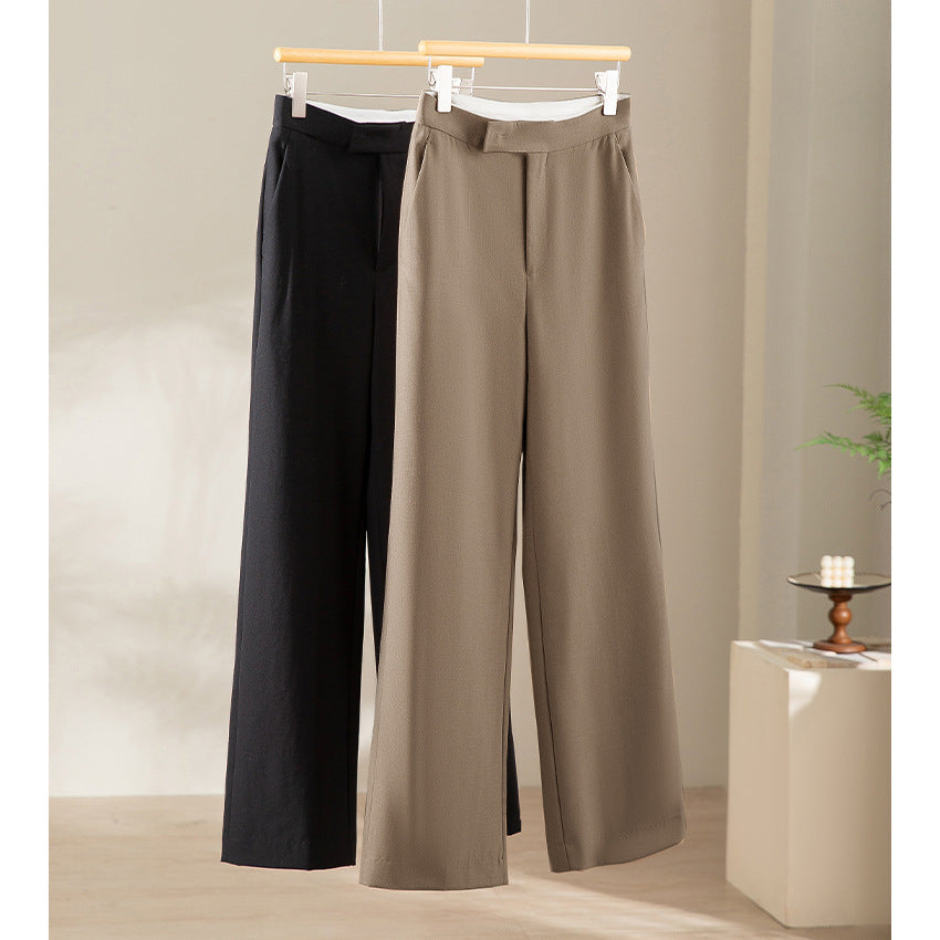 Women's Wide High-Waist Pants in Satin Look with Crease and Side Pockets Chichicherry
