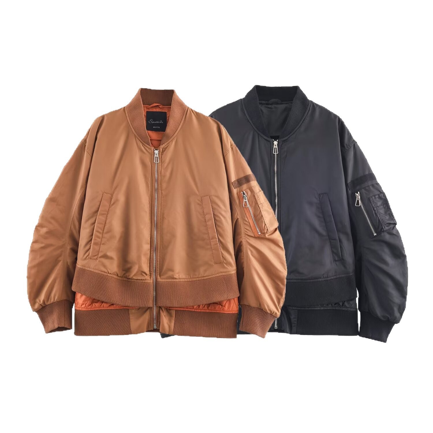 Women's Oversize Bomber Jacket with padded quilted lining, sleeve zip pocket and wide ribbed cuff Chichicherry