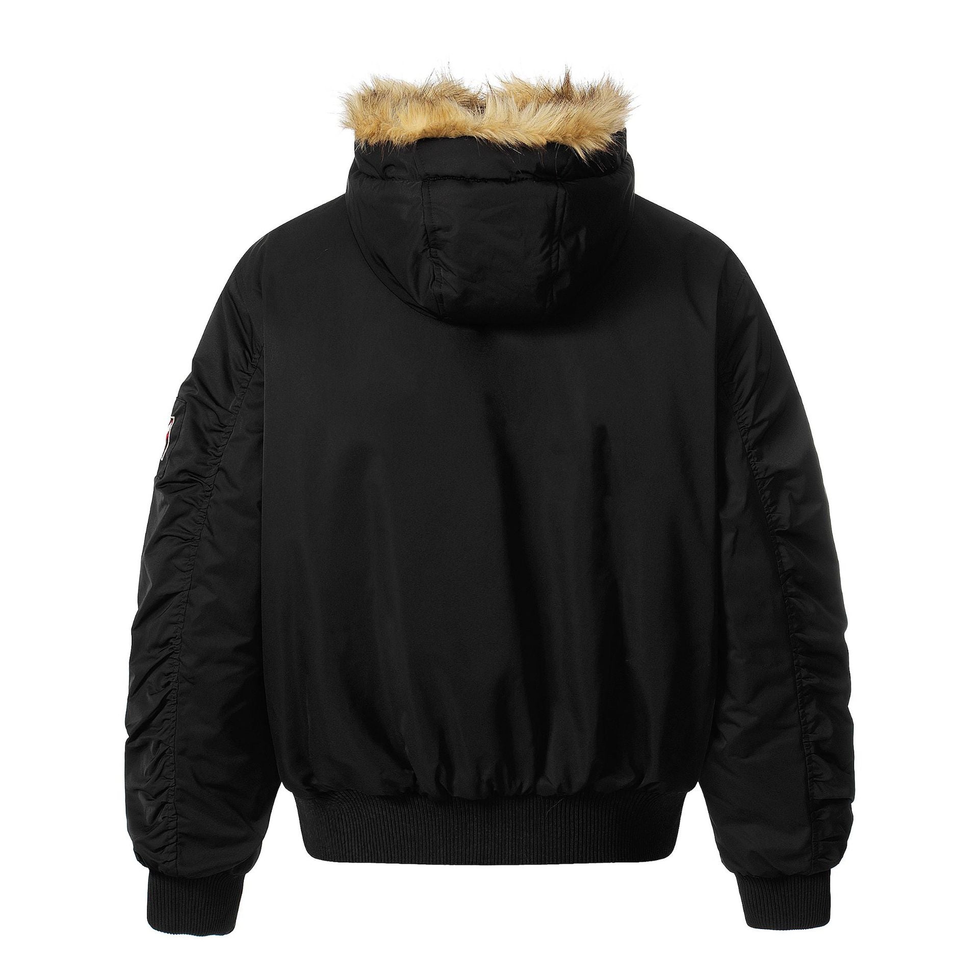 Men's Lined Bomber Parka with Hood and Faux Fur Trim Chichicherry