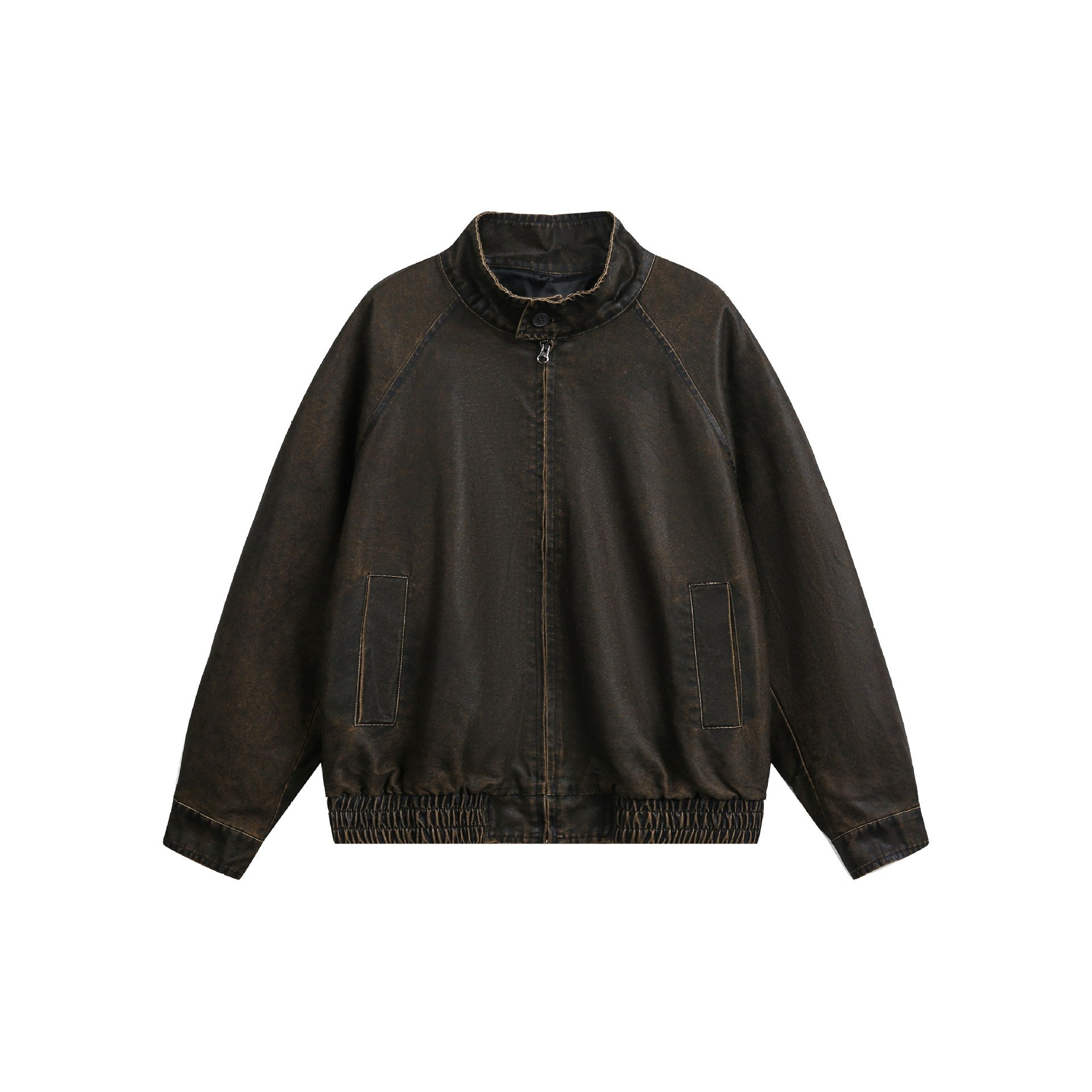 Men's short-cut vintage-inspired leather-look blouson with high stand-up collar Chichicherry
