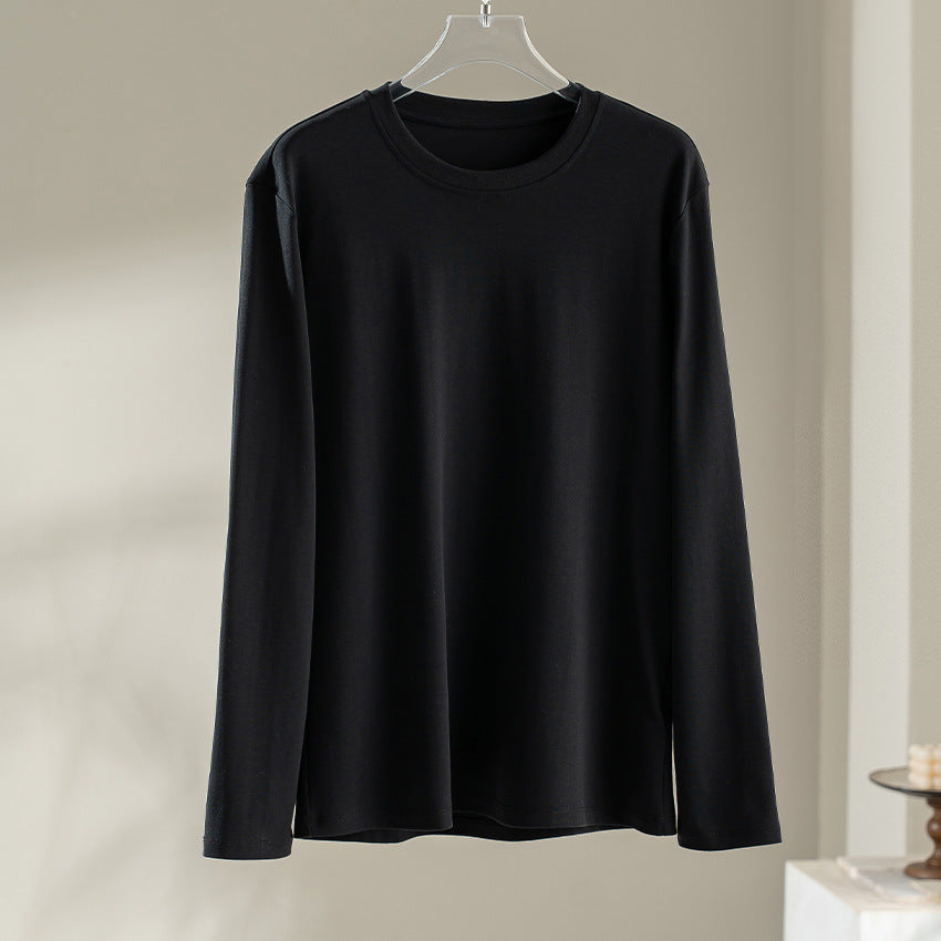Women's Long-Sleeved Fine Modal Basic Shirt with Round Neckline Chichicherry