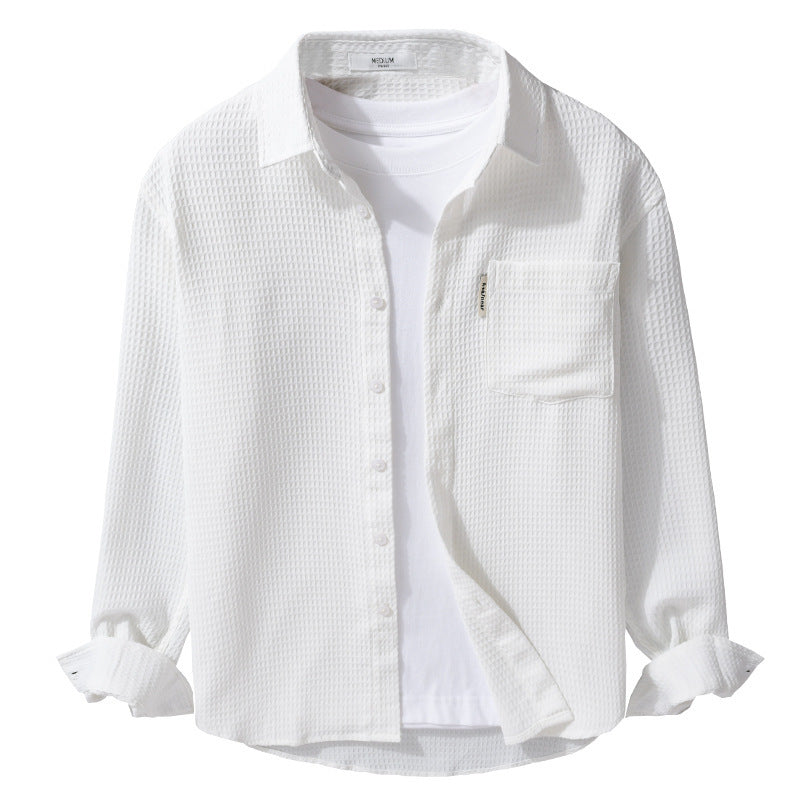 Men's Lightweight Waffle Structure Shirt made of Cotton Blend with Overshirt Cut and Chest Pocket Chichicherry