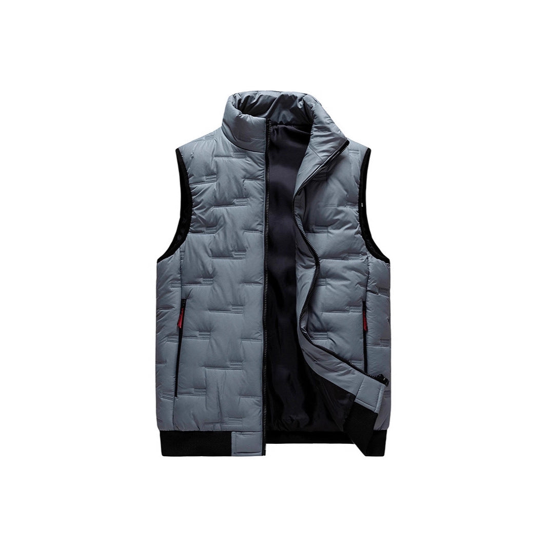 Men's quilted thermal vest with a high stand-up collar, windproof microfiber outer layer, and concealed zip pockets Chichicherry