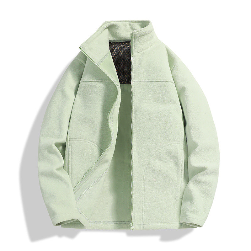Men's fleece outdoor jacket with stand-up collar, full-length zipper, and windproof inner membrane Chichicherry