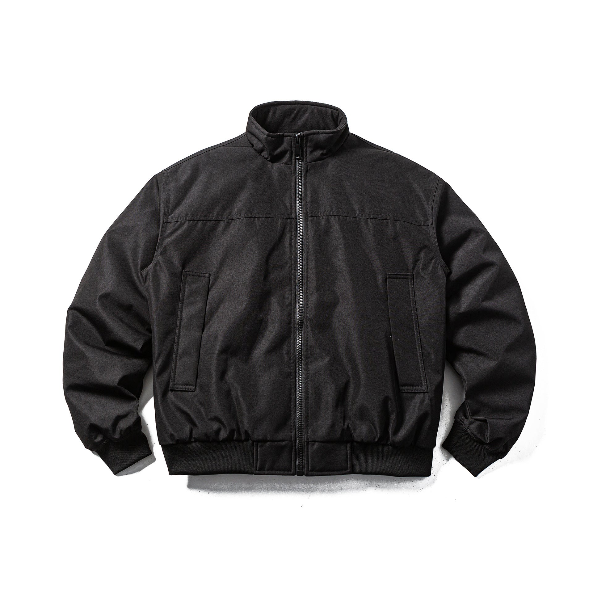 Men's Padded Bomber Jacket in Boxy Cut with High Stand-up Collar and Ribbed Hem Chichicherry