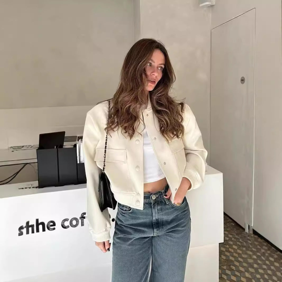 Women's short bomber jacket with leopard faux fur and ribbed cuffs Chichicherry