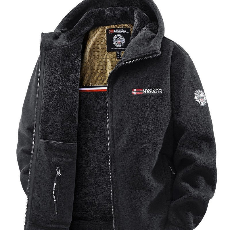 Men's Cozy Fleece Hoodie Jacket with Teddy Lining, Windproof and Zipper Pockets Chichicherry