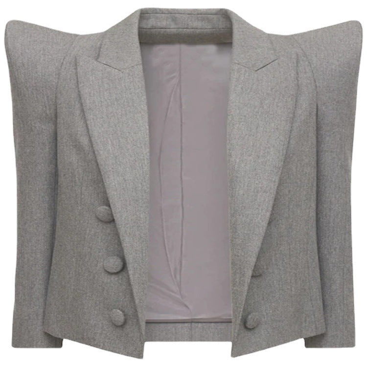 Women's Three-Piece Tailoring Set with Emphasized Shoulder Blazer, Top, and Bermuda Shorts Chichicherry