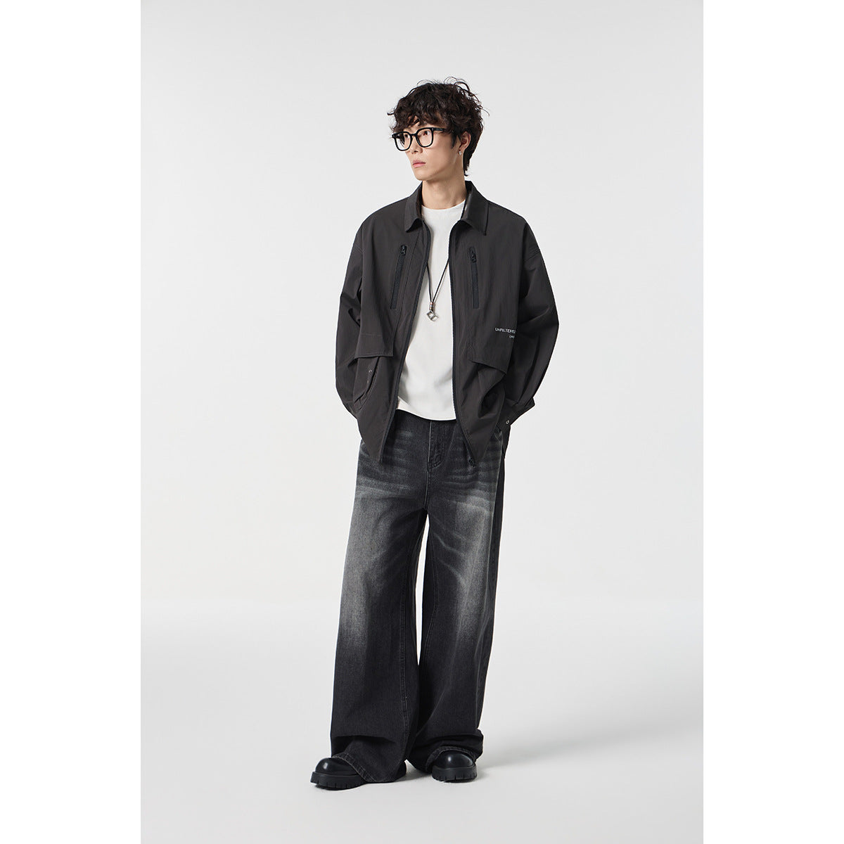 Unisex Technical Overshirt Jacket in Boxy Cut with Front Zipper and Multi-Function Pockets Chichicherry