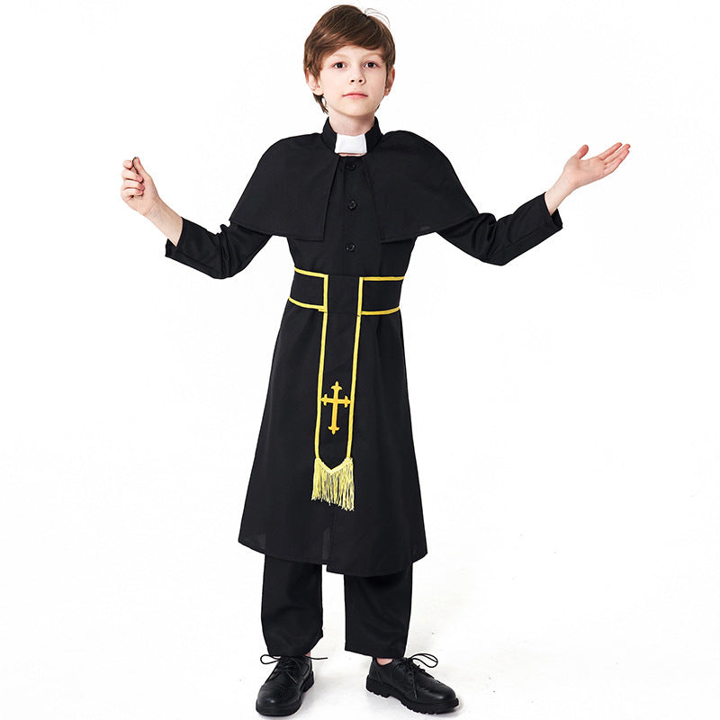Men's Priest Costume with Cape and Golden Accessories Chichicherry