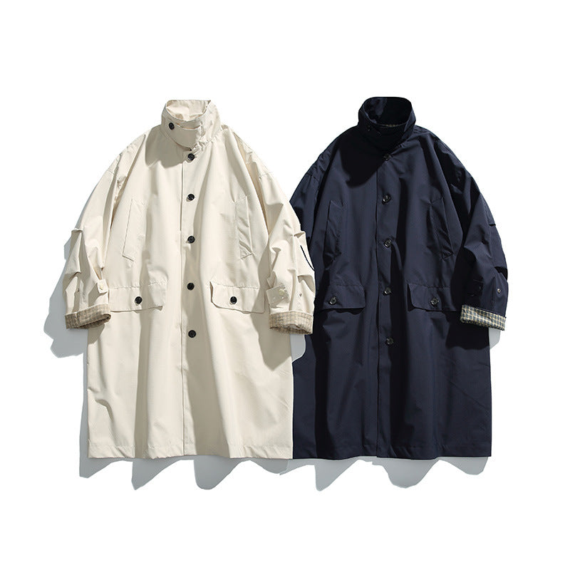 Men's oversized waterproof trench coat with stand collar and checked lining Chichicherry