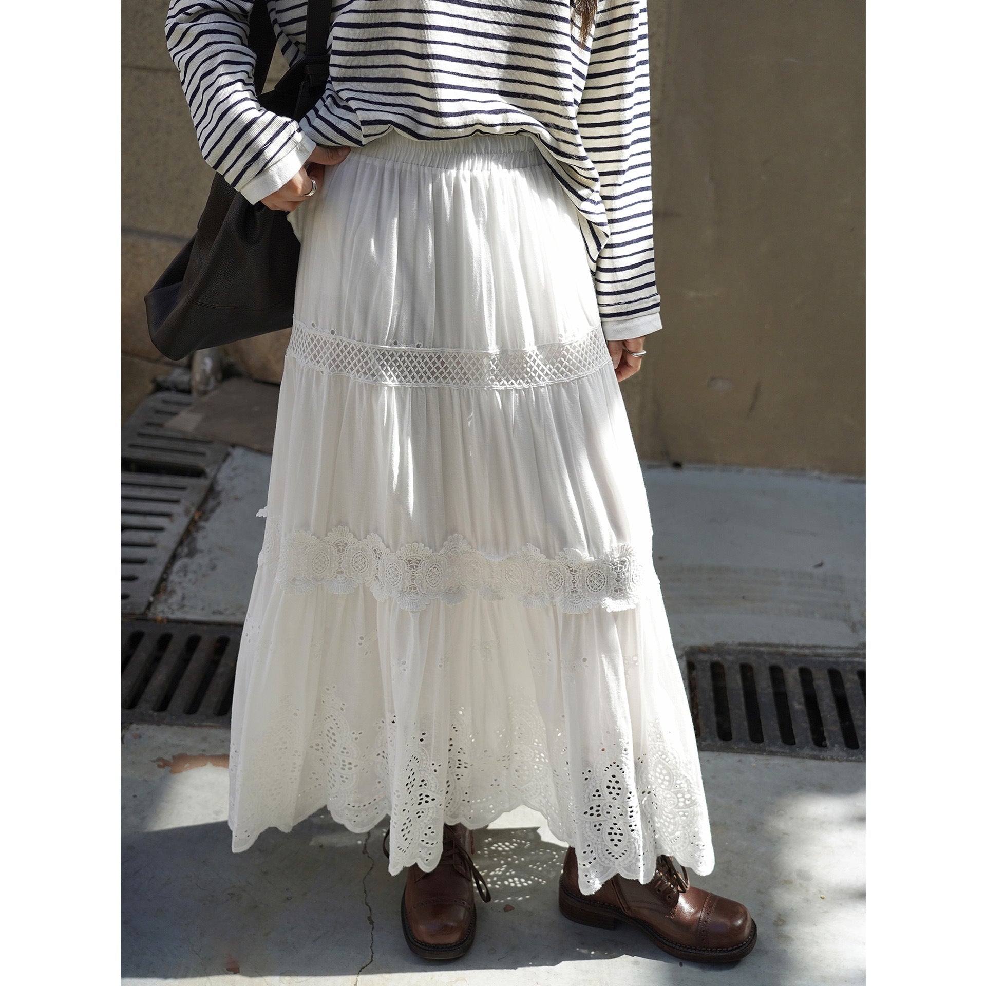 Women's Maritime Stripe Long Sleeve Shirt made of Linen-Cotton Mix Chichicherry