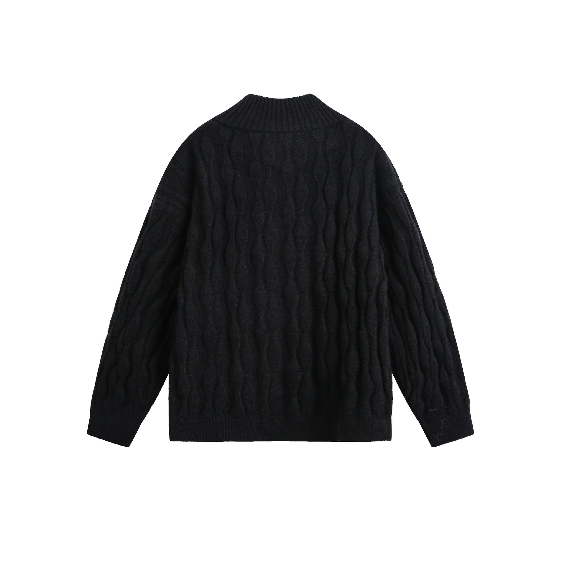 Unisex Chunky Knit Halfzip Sweater with Cable Pattern and Stand-up Collar Chichicherry