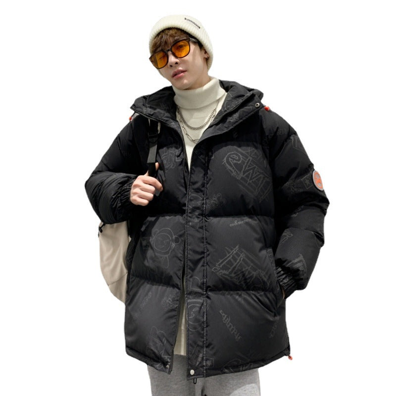 Men's padded oversized quilted jacket with hood and allover print Chichicherry