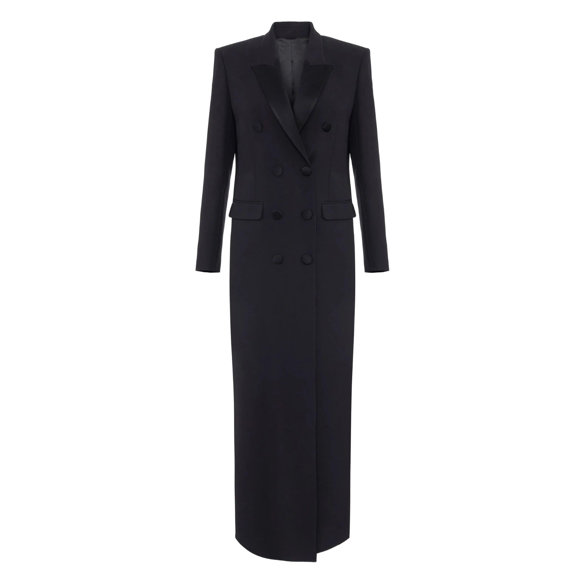 Women's double-breasted long-cut wool coat with pointed lapel Chichicherry