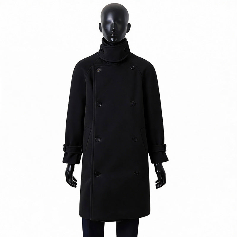 Men's Elegant Coat in Longcoat Style made of Wool Blend with Double-Breasted, Fitted Tie Belt and Decorative Shoulder Yoke Chichicherry