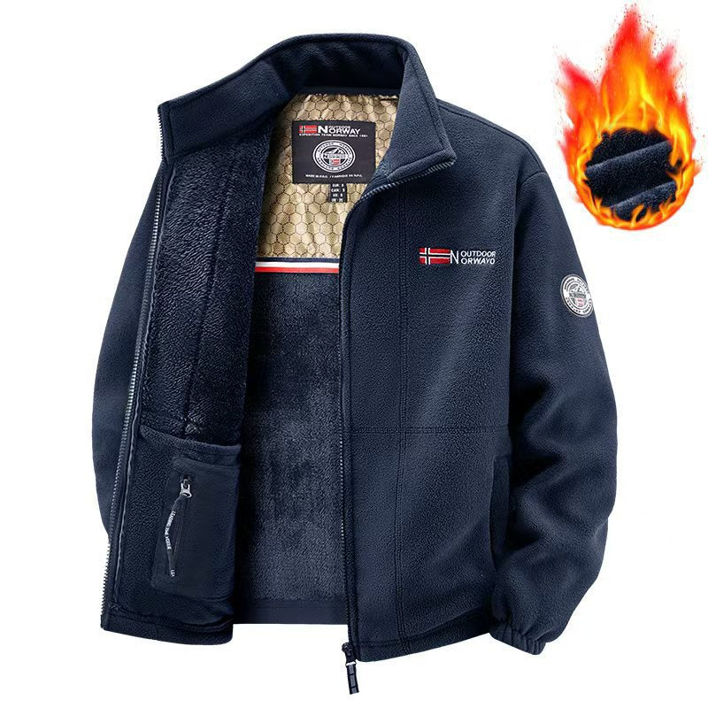 Men's Polar Fleece Thermo Outdoor Jacket with Teddy Lining and Stand-Up Collar Chichicherry