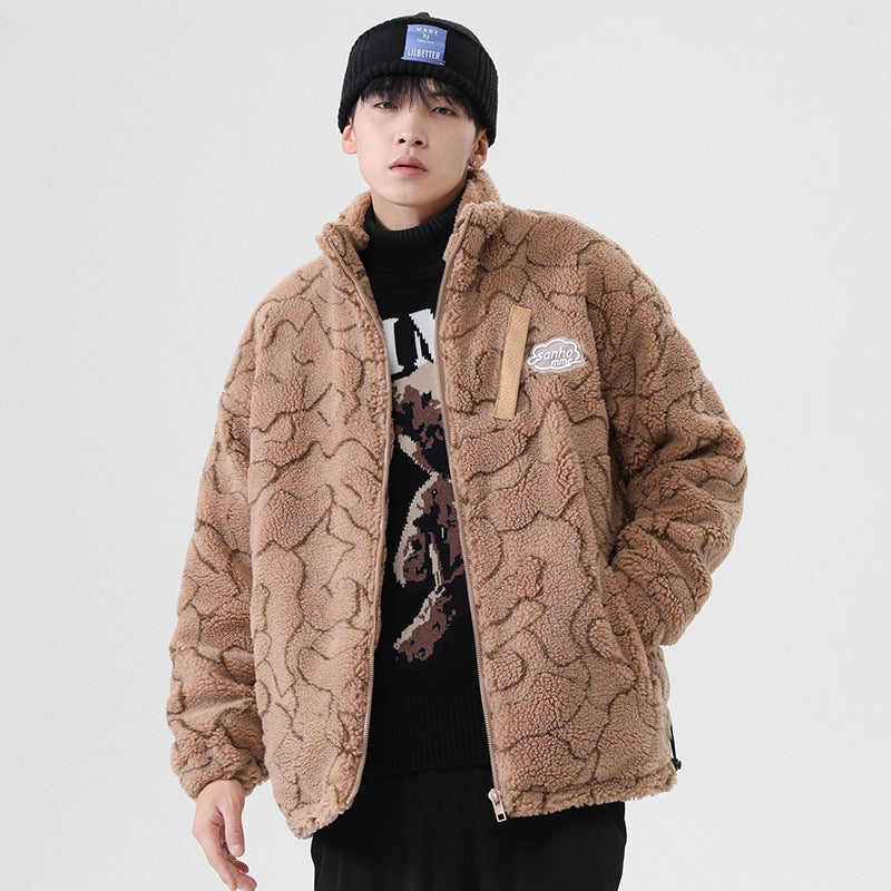 Women cozy teddy fleece jacket with stand-up collar and drawstring Chichicherry