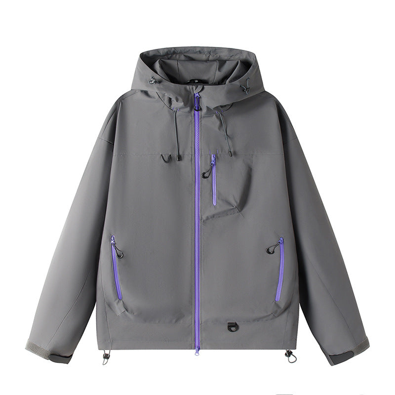 Men's Lightweight Tech Softshell Jacket with Hood, Adjustable Hem and Contrast Zippers Chichicherry