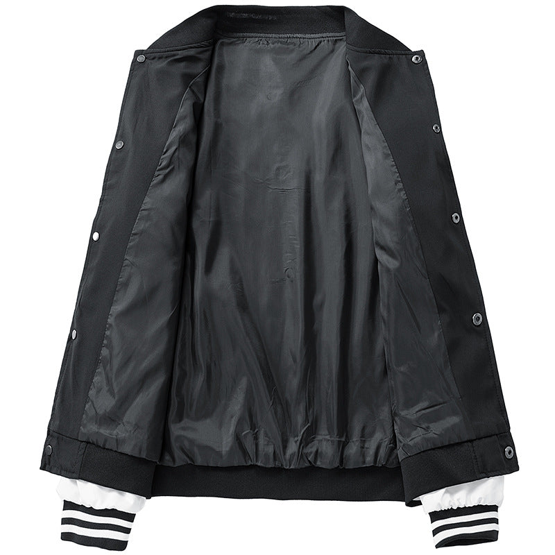 Men's College Bomber Jacket in Retro Varsity Design with Snap Front, Contrast Sleeves and Ribbed Stripe Cuffs Chichicherry