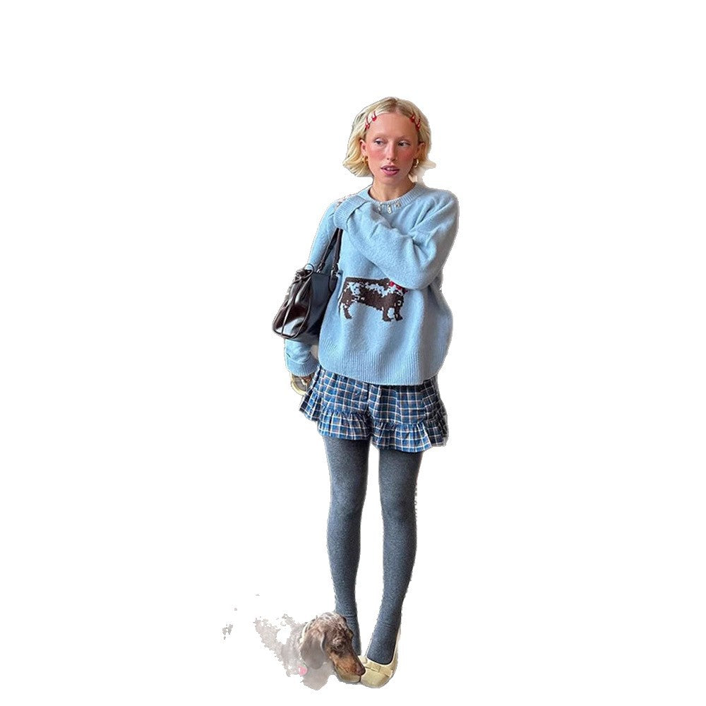 Women's knit sweater with dachshund intarsia and relaxed oversized fit Chichicherry