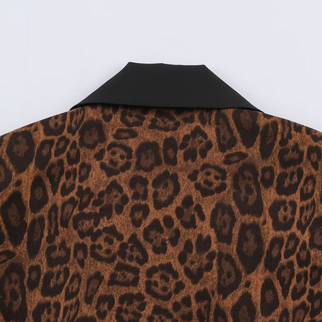 Women Double-Breasted Coat with Leopard Print and Satin Shawl Collar Chichicherry