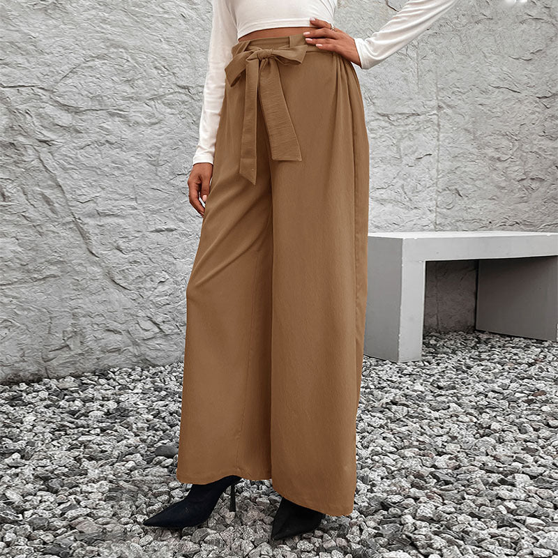 Women Wide High-Waist Pants with Paperbag Waist and Tie Belt Chichicherry