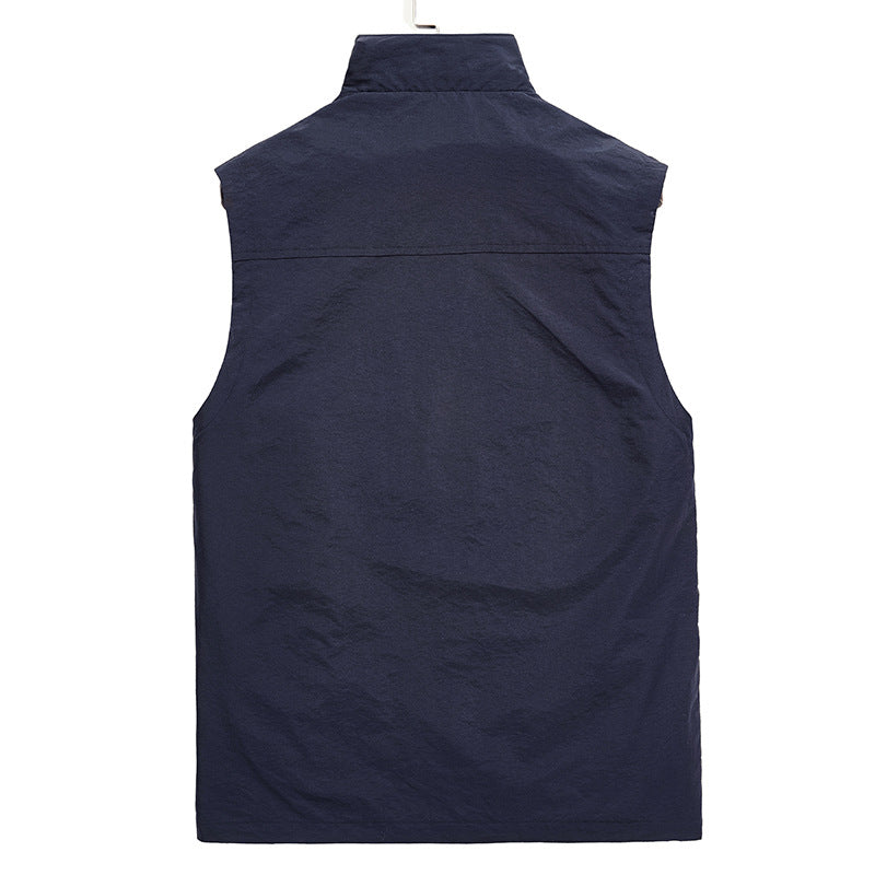 Men's Lightweight Breathable Outdoor Utility Vest with Stand-up Collar, Zipper Pockets, and Mesh Lining Chichicherry